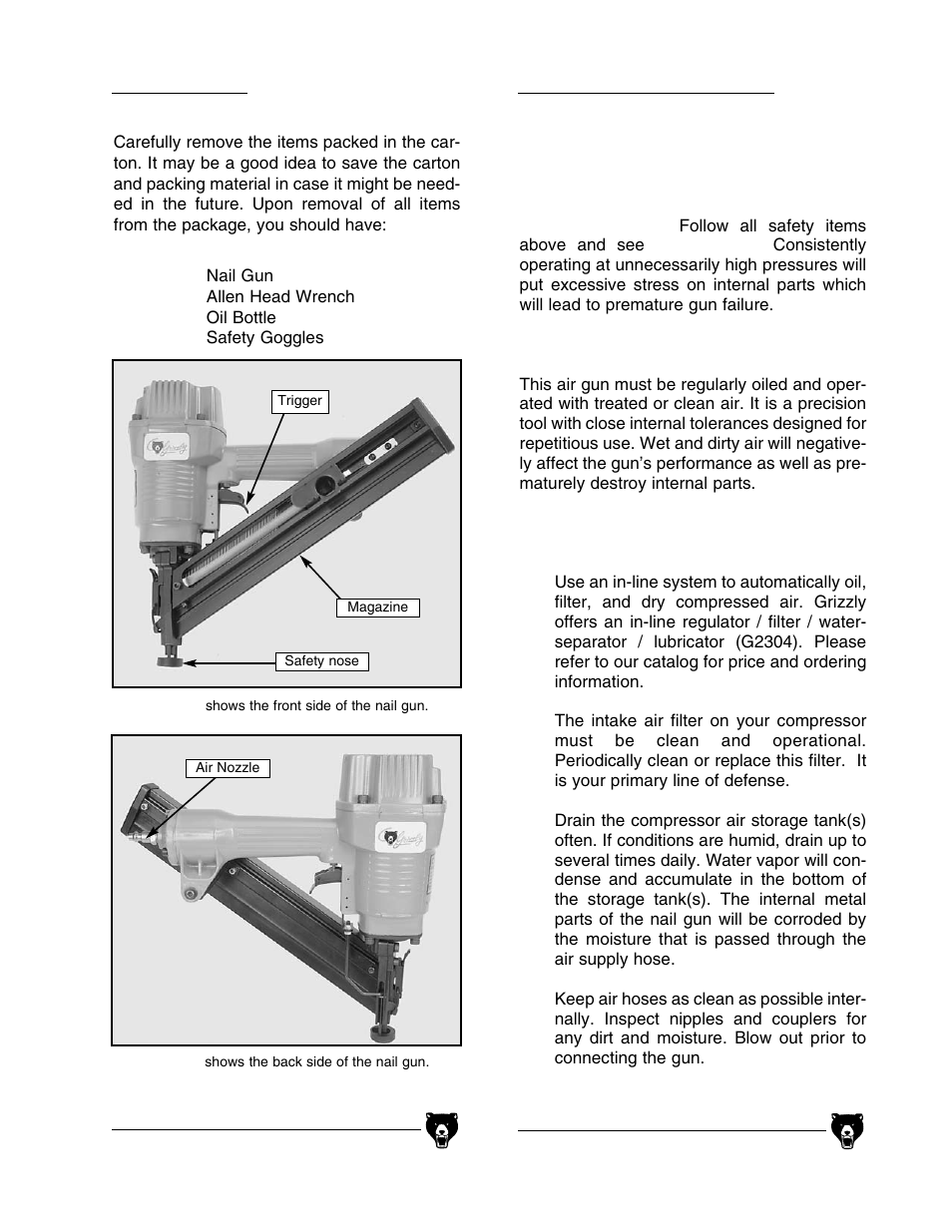 Iv. unpacking, V. air, A. air pressure | B. air quality | Grizzly G3690 User Manual | Page 6 / 19