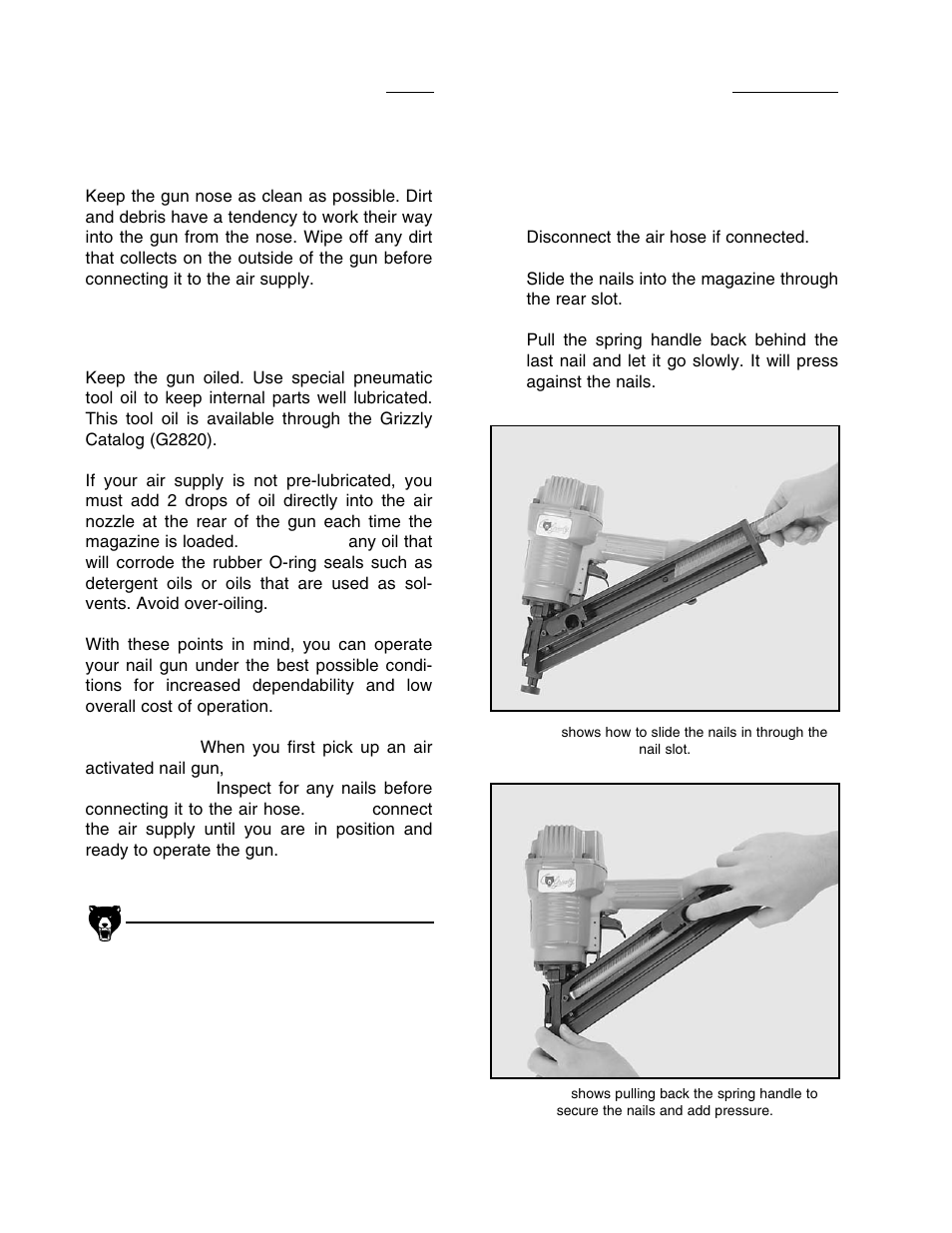 Vi. pre-use checks vii. operations, A. cleaning, B. oiling | A. loading fasteners | Grizzly G3690 User Manual | Page 7 / 19