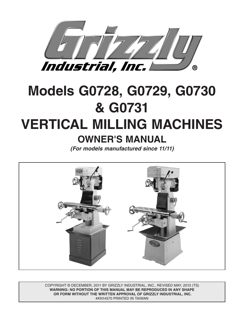 Grizzly Vertical Milling Machines G0728 User Manual | 60 pages