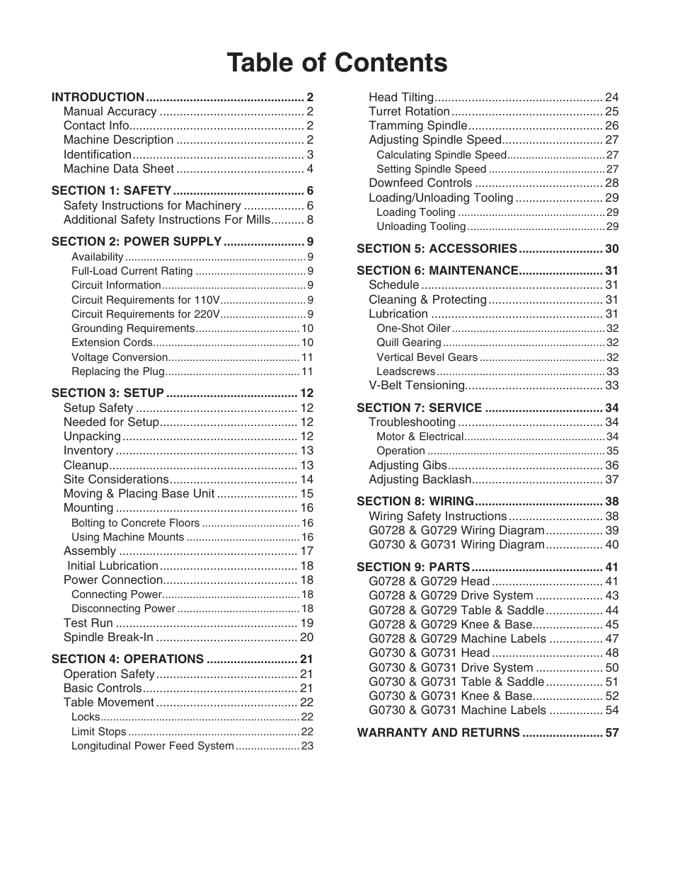 Grizzly Vertical Milling Machines G0728 User Manual | Page 3 / 60
