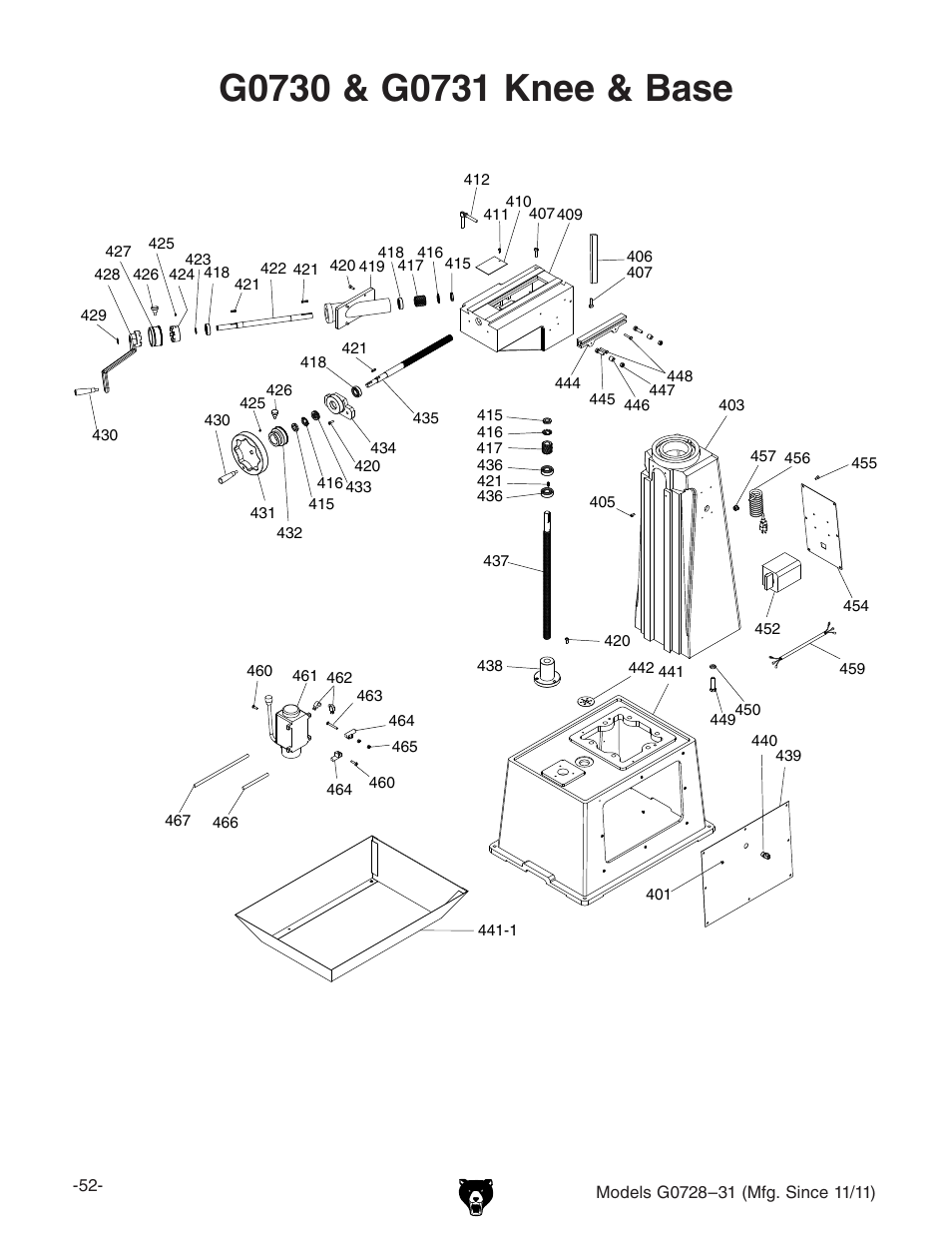 Grizzly Vertical Milling Machines G0728 User Manual | Page 54 / 60