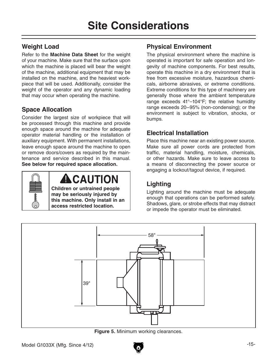 Site considerations | Grizzly G1033X User Manual | Page 17 / 56