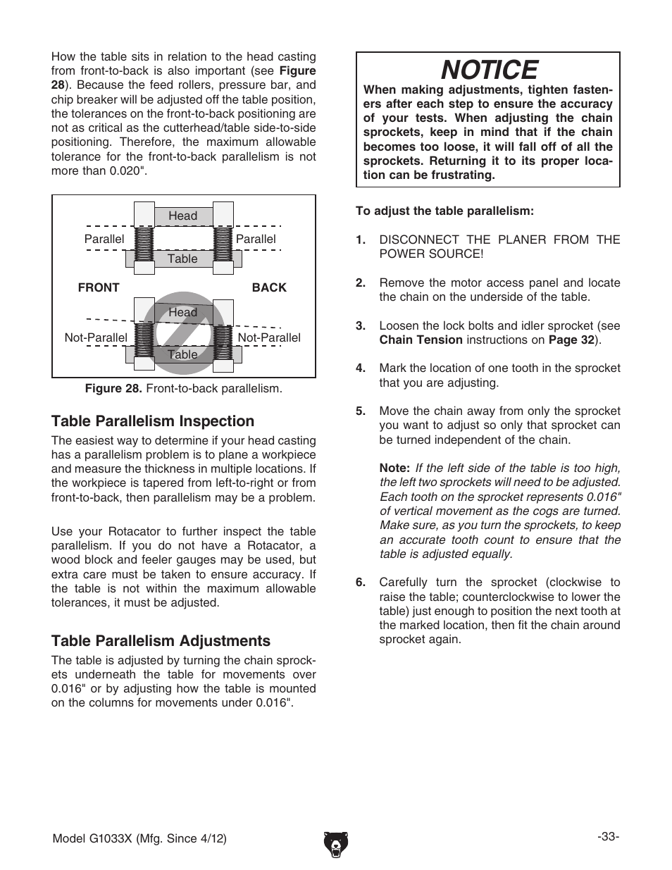 Notice | Grizzly G1033X User Manual | Page 35 / 56