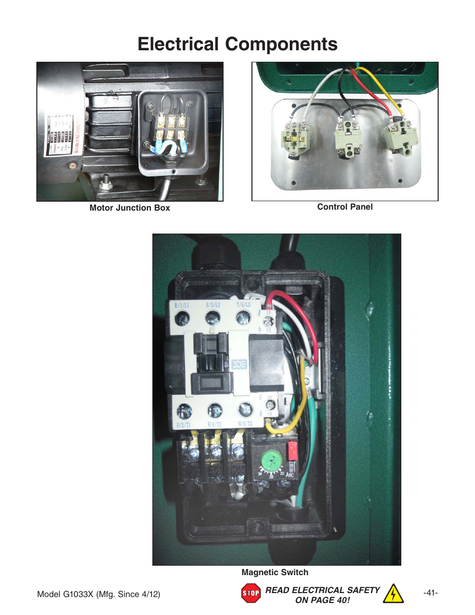 Electrical components | Grizzly G1033X User Manual | Page 43 / 56