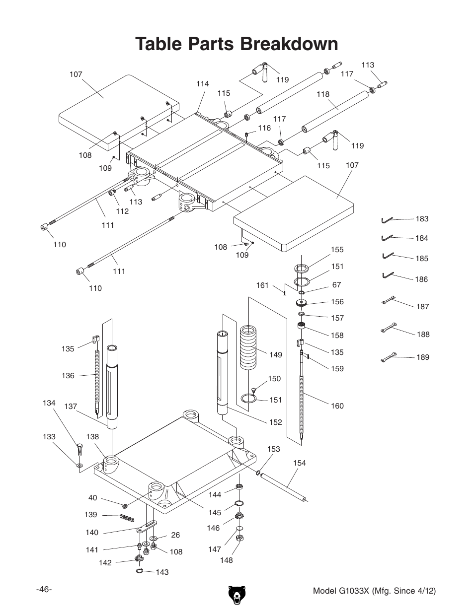 Table parts breakdown | Grizzly G1033X User Manual | Page 48 / 56