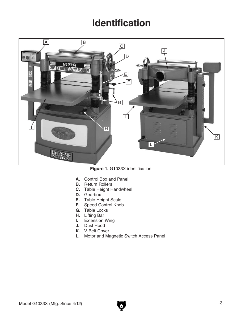 Identification | Grizzly G1033X User Manual | Page 5 / 56