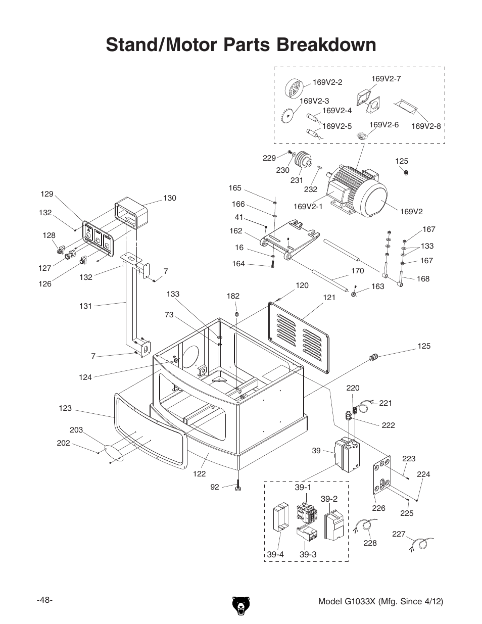 Stand/motor parts breakdown | Grizzly G1033X User Manual | Page 50 / 56
