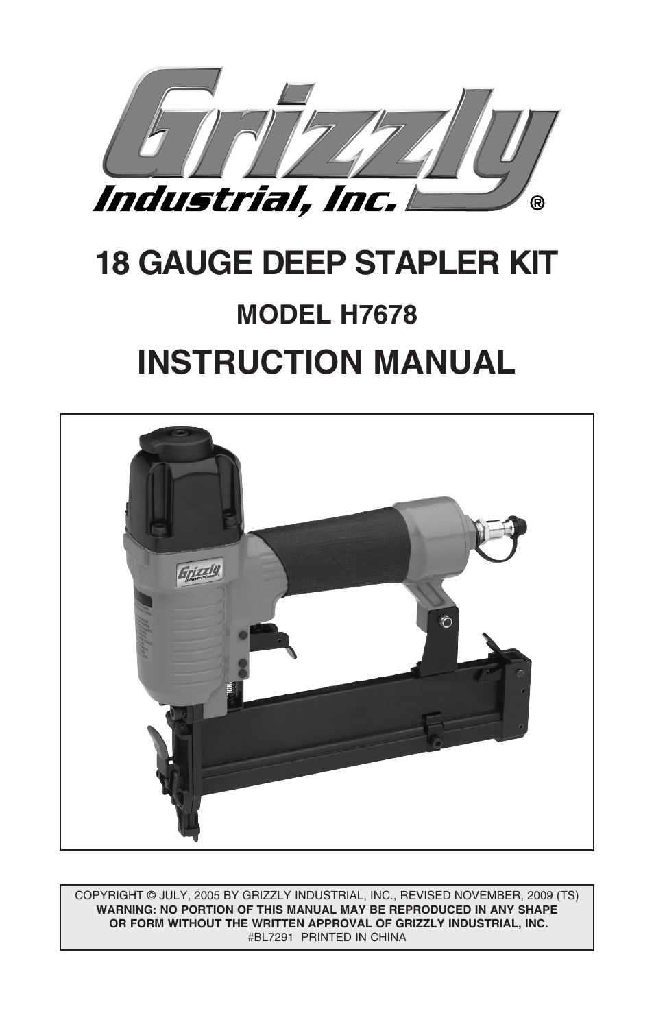 Grizzly 18 gauge deep stapler Kit H7678 User Manual | 20 pages