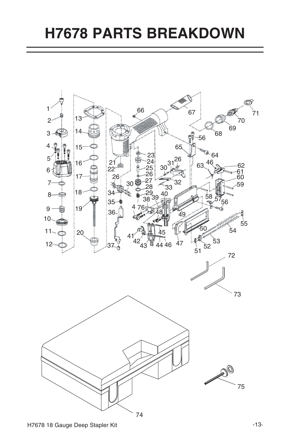 H7678 parts breakdown | Grizzly 18 gauge deep stapler Kit H7678 User Manual | Page 15 / 20