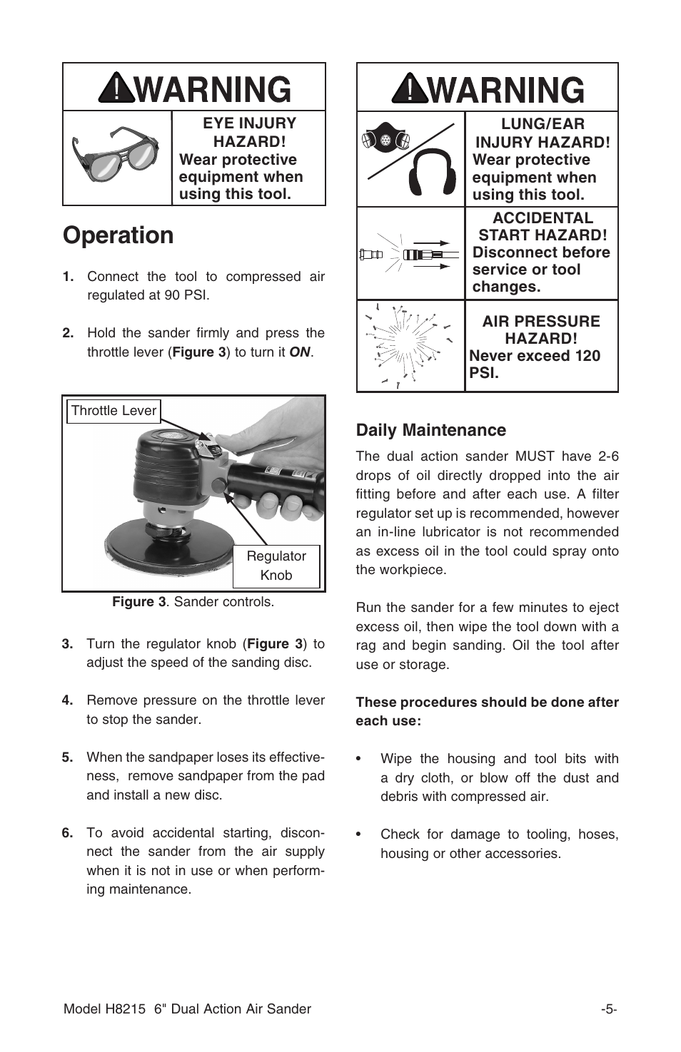 Operation, Daily maintenance | Grizzly H8215 User Manual | Page 7 / 8