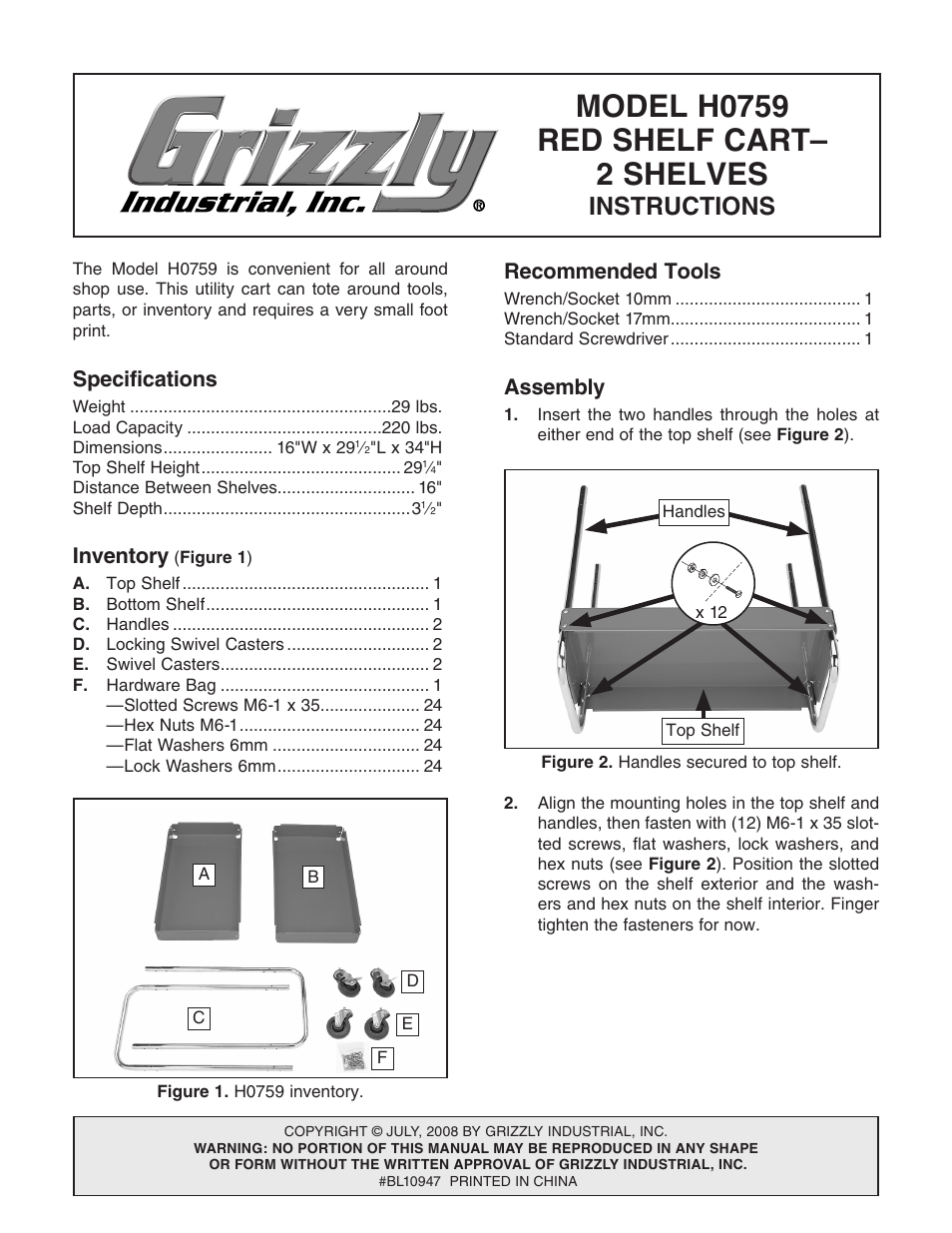 Grizzly H0759 User Manual | 2 pages