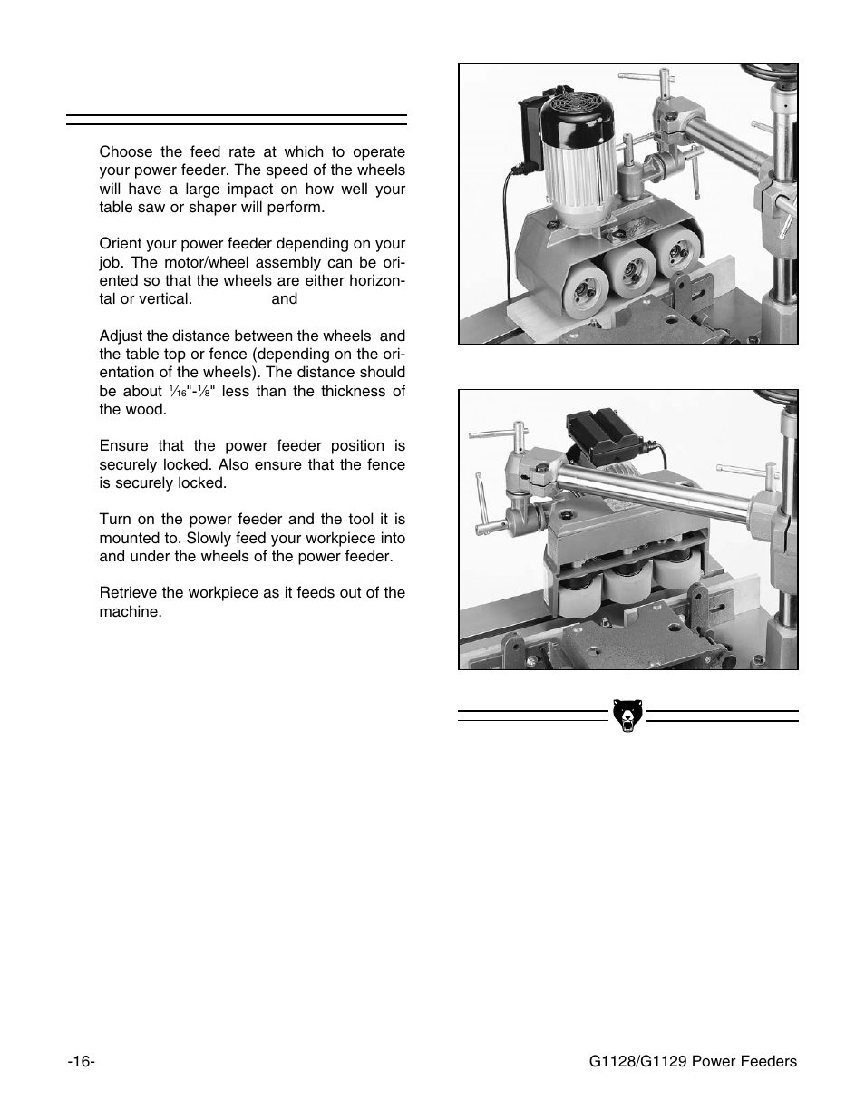 Operation | Grizzly G1129 User Manual | Page 18 / 39