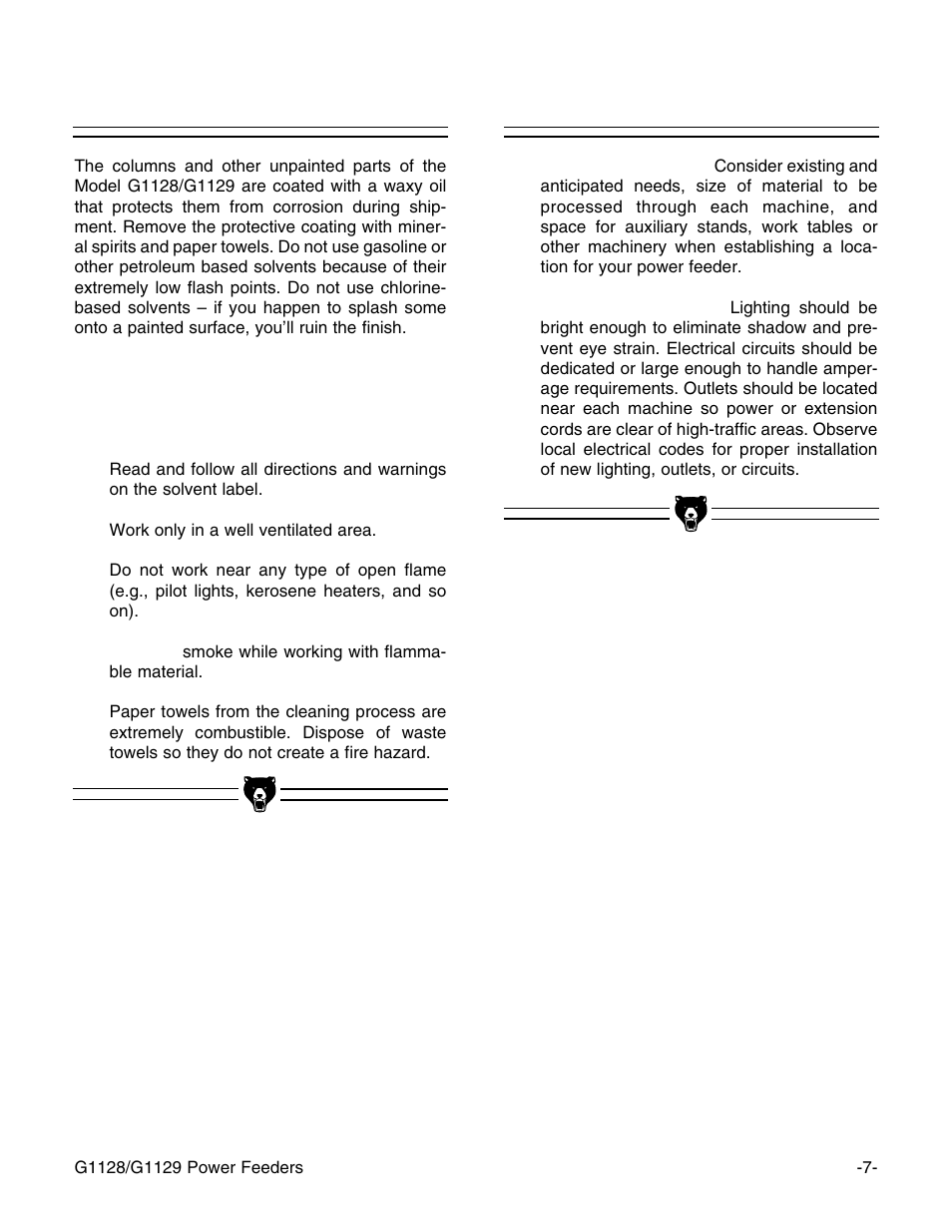 Clean up, Site considerations | Grizzly G1129 User Manual | Page 9 / 39