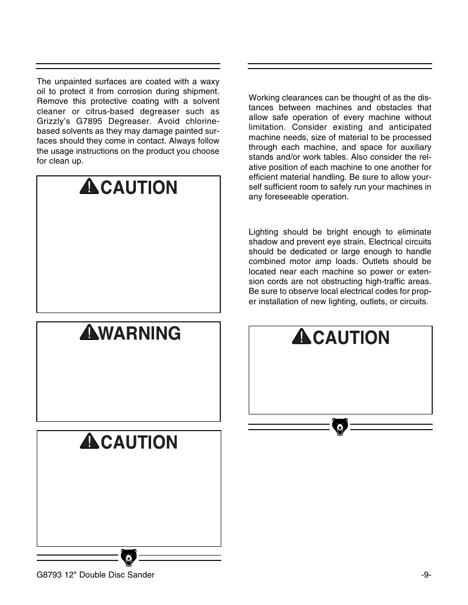 Clean up, Site considerations | Grizzly G8793 User Manual | Page 11 / 26