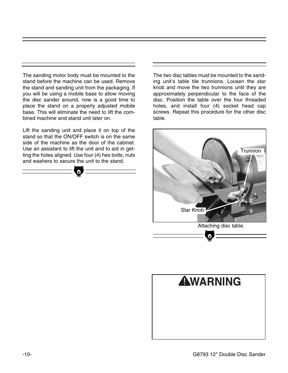 Mounting to stand, Disc table | Grizzly G8793 User Manual | Page 12 / 26