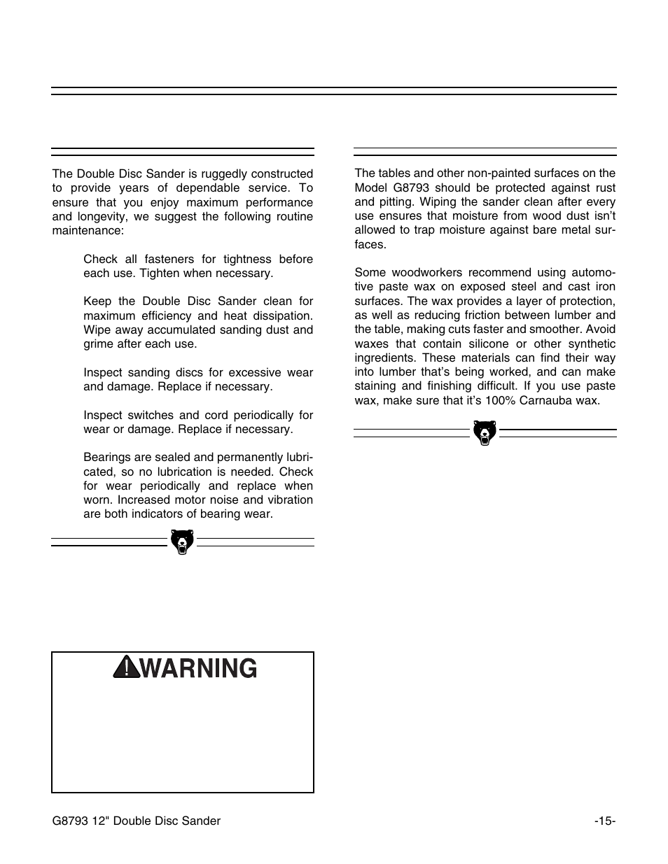 Tables, General | Grizzly G8793 User Manual | Page 17 / 26
