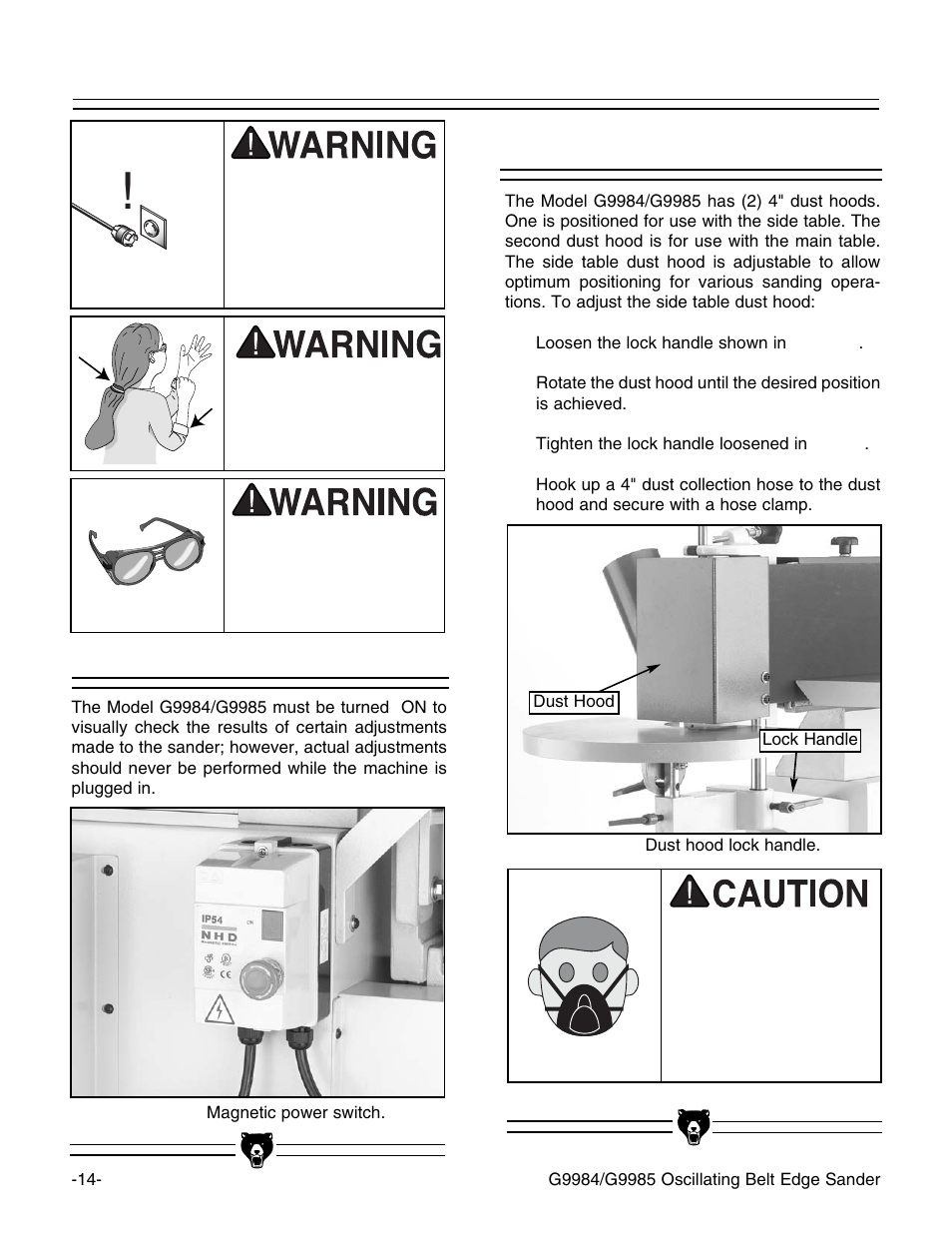 Power switch, Dust collection | Grizzly G9985 User Manual | Page 16 / 44