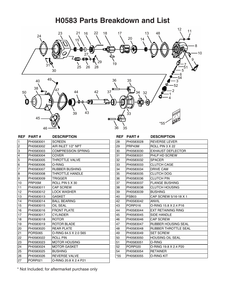 H0583 parts breakdown and list | Grizzly H0583 User Manual | Page 2 / 2