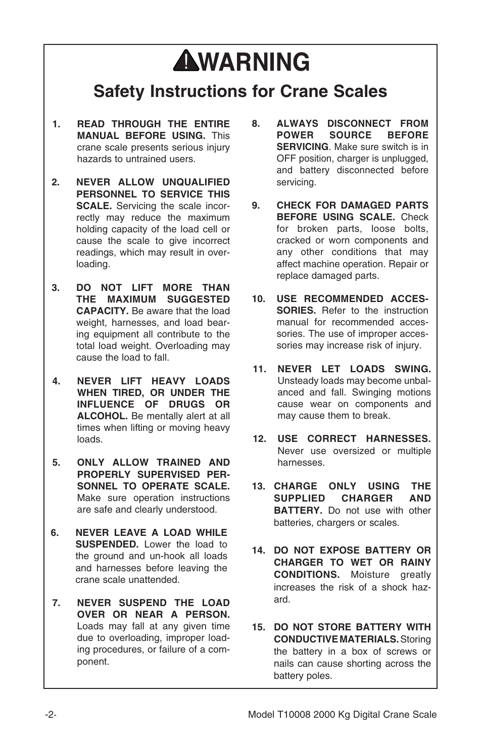 Safety instructions for crane scales | Grizzly T10008 User Manual | Page 3 / 16