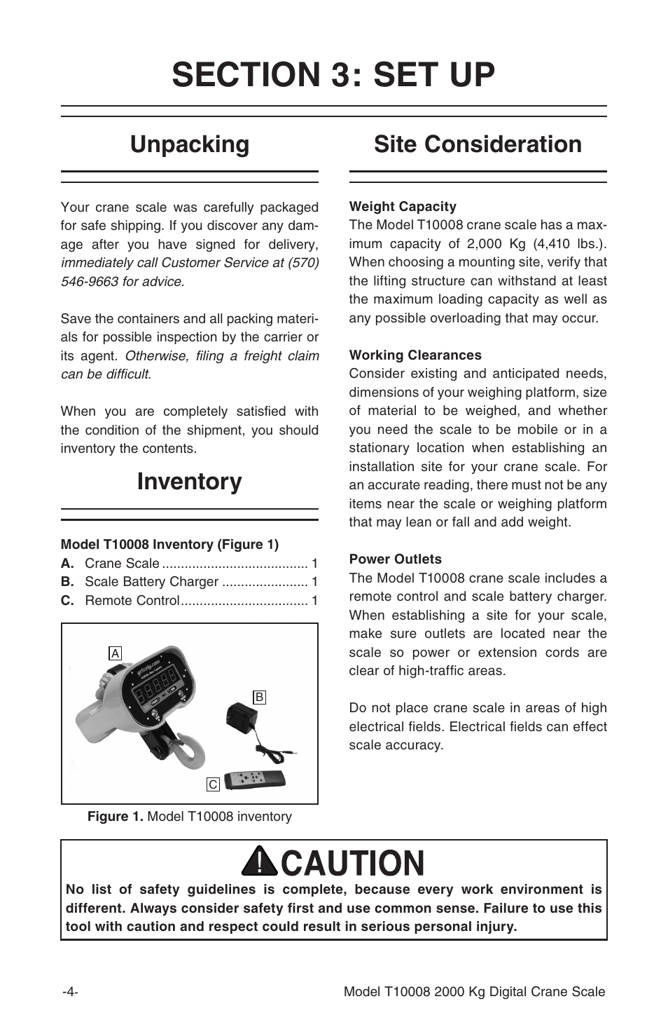 Unpacking, Inventory, Site consideration | Grizzly T10008 User Manual | Page 5 / 16