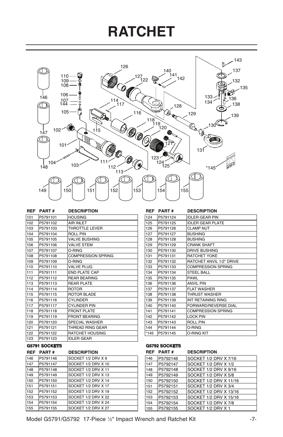 Ratchet, Impact wrench and ratchet kit -7 | Grizzly G5792 User Manual | Page 8 / 8