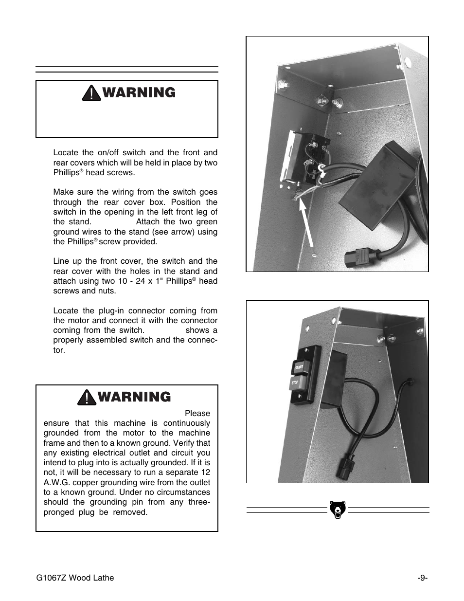 Installing the switch | Grizzly G1067Z User Manual | Page 10 / 28
