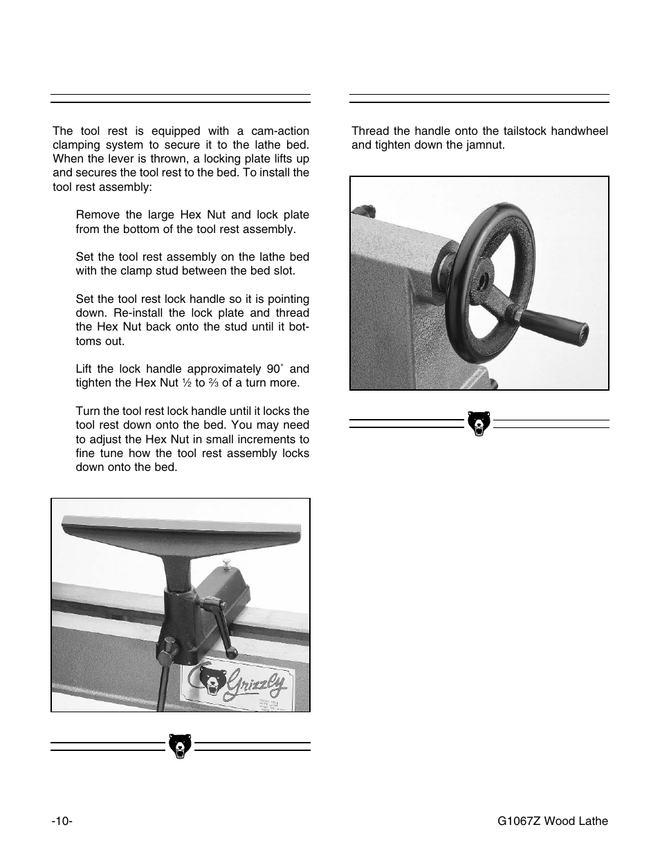 Tool rest, Tailstock | Grizzly G1067Z User Manual | Page 11 / 28