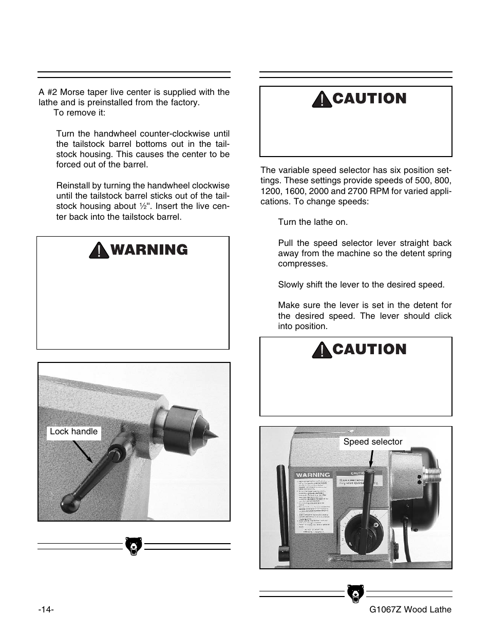 Live center, Speed selector | Grizzly G1067Z User Manual | Page 15 / 28