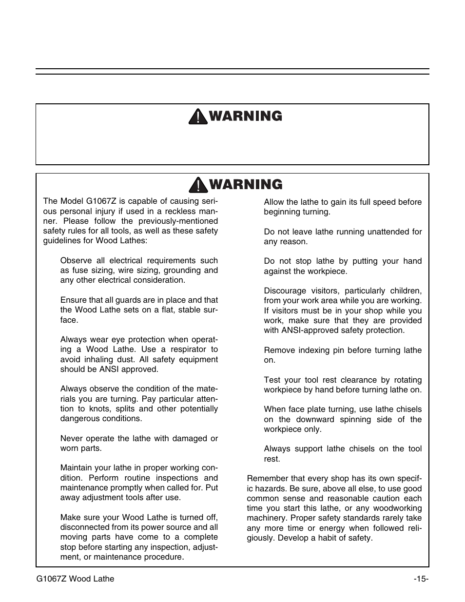 Safety rules for wood lathes | Grizzly G1067Z User Manual | Page 16 / 28