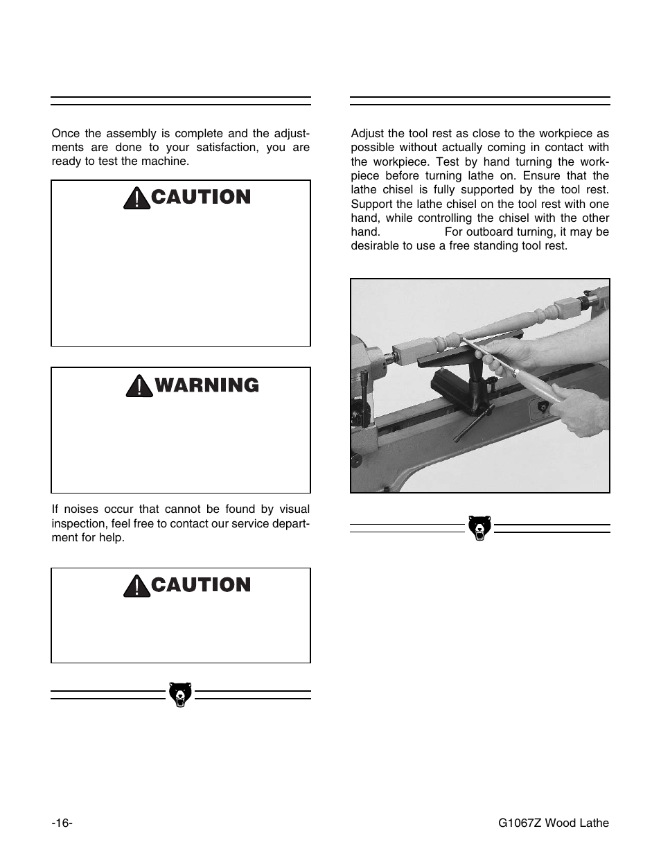 Tool rest, Test run | Grizzly G1067Z User Manual | Page 17 / 28