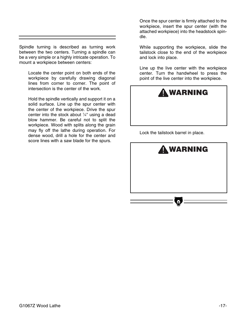 Spindle turning | Grizzly G1067Z User Manual | Page 18 / 28