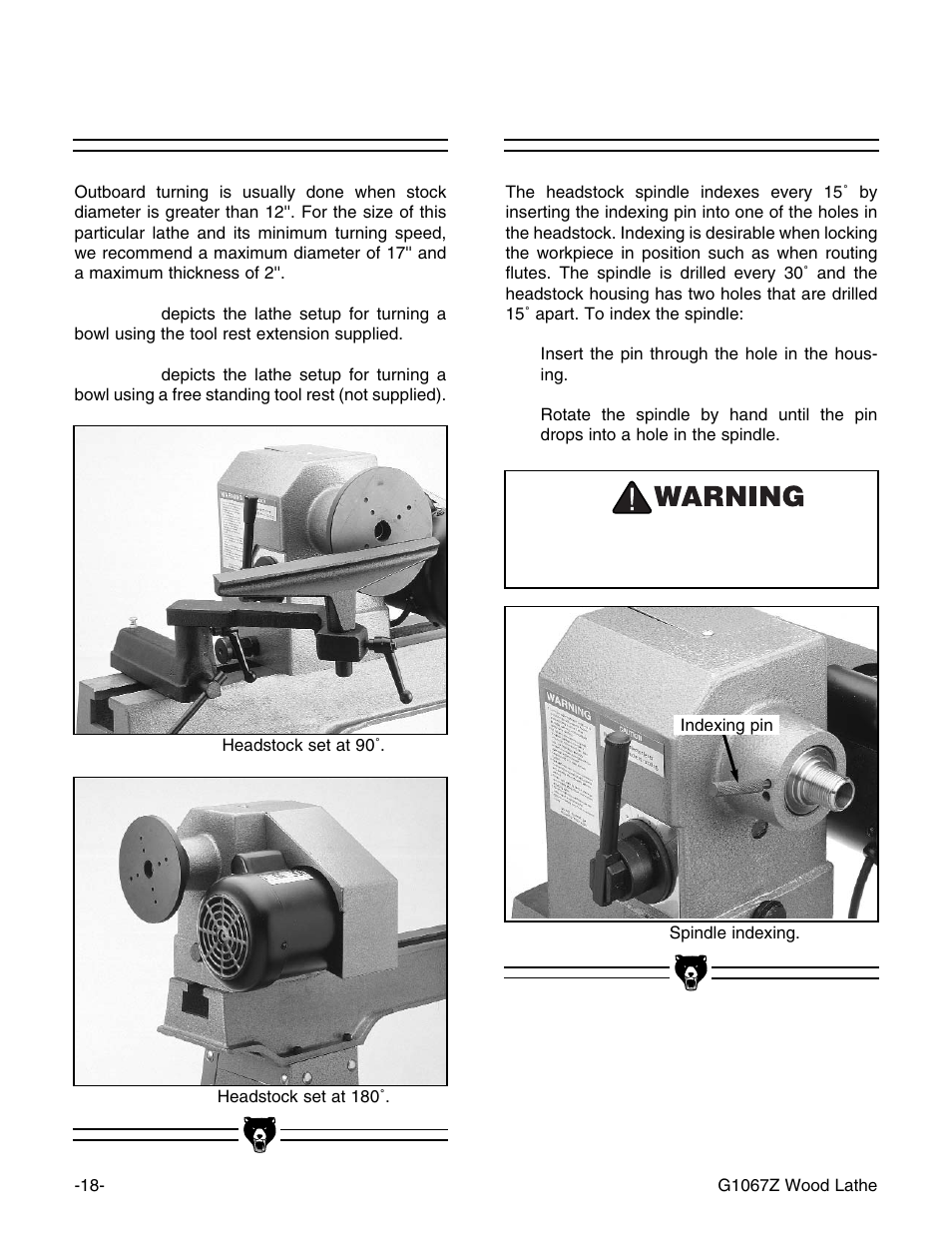 Outboard turning, Indexing | Grizzly G1067Z User Manual | Page 19 / 28