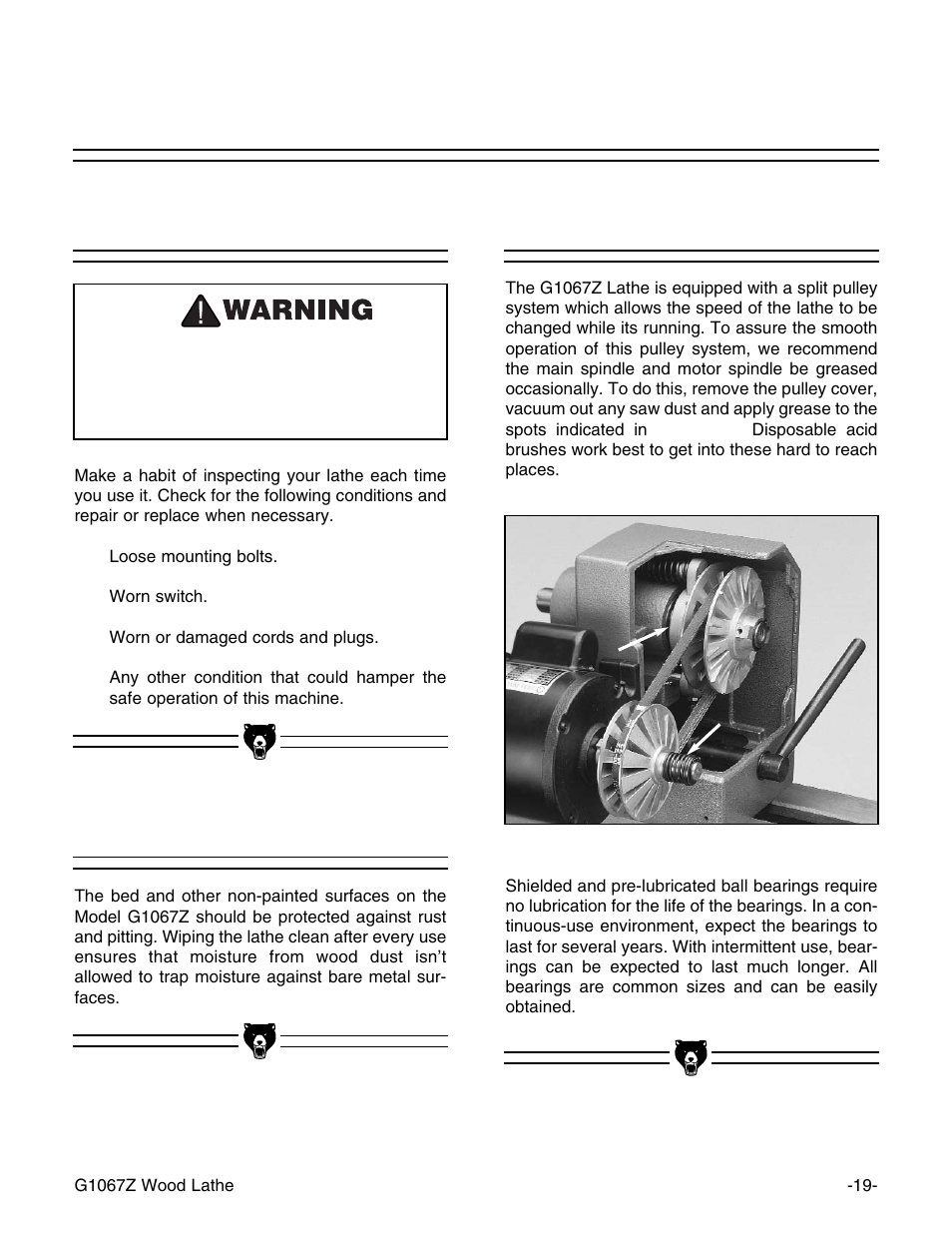 Lubrication bed, General | Grizzly G1067Z User Manual | Page 20 / 28
