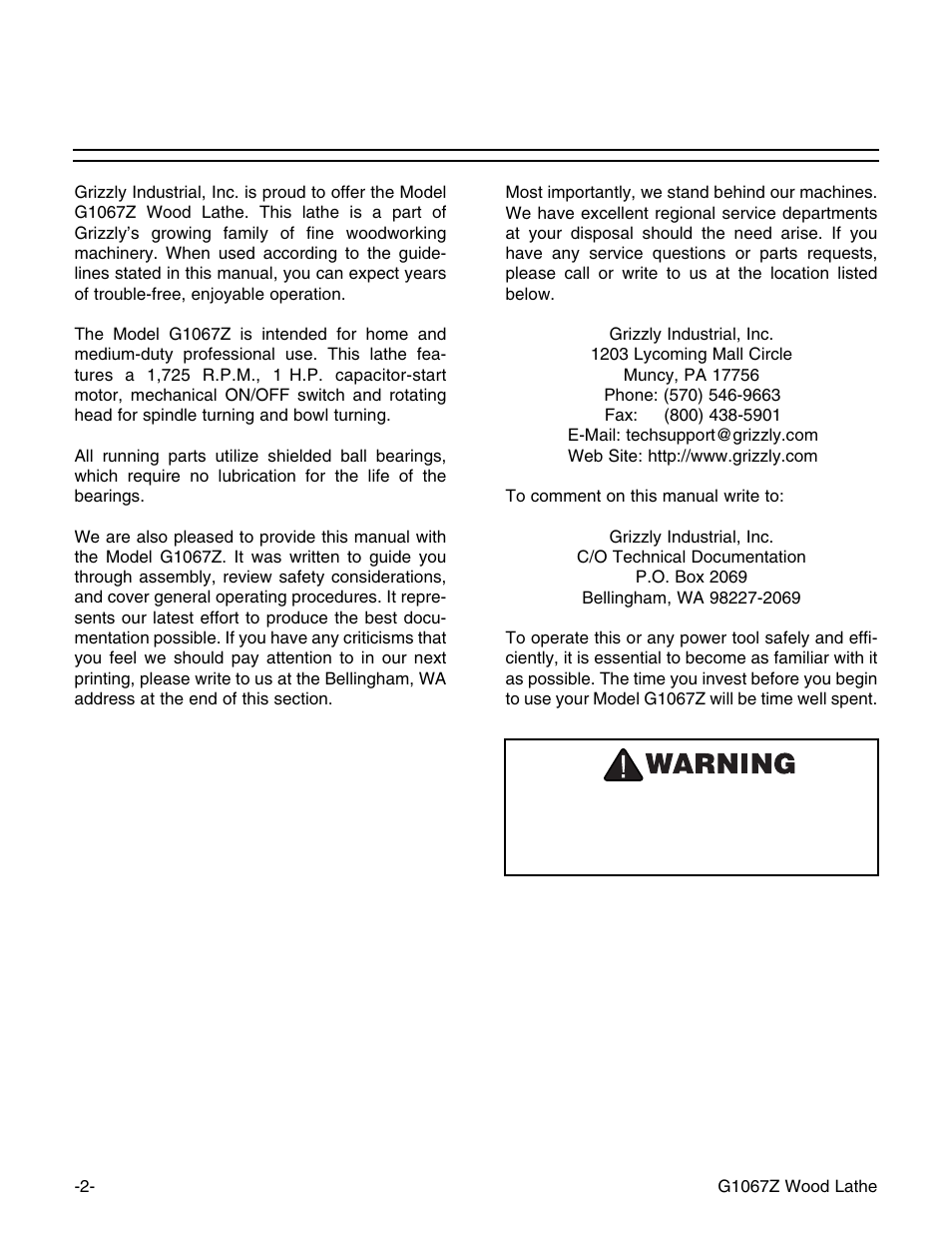 Grizzly G1067Z User Manual | Page 3 / 28