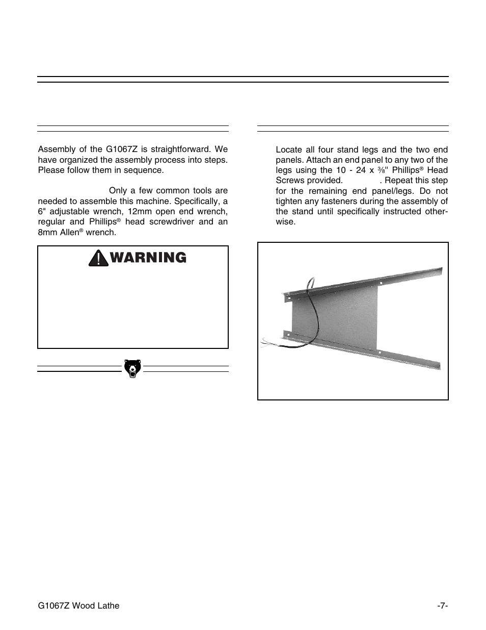 Pre-assembly, Stand | Grizzly G1067Z User Manual | Page 8 / 28