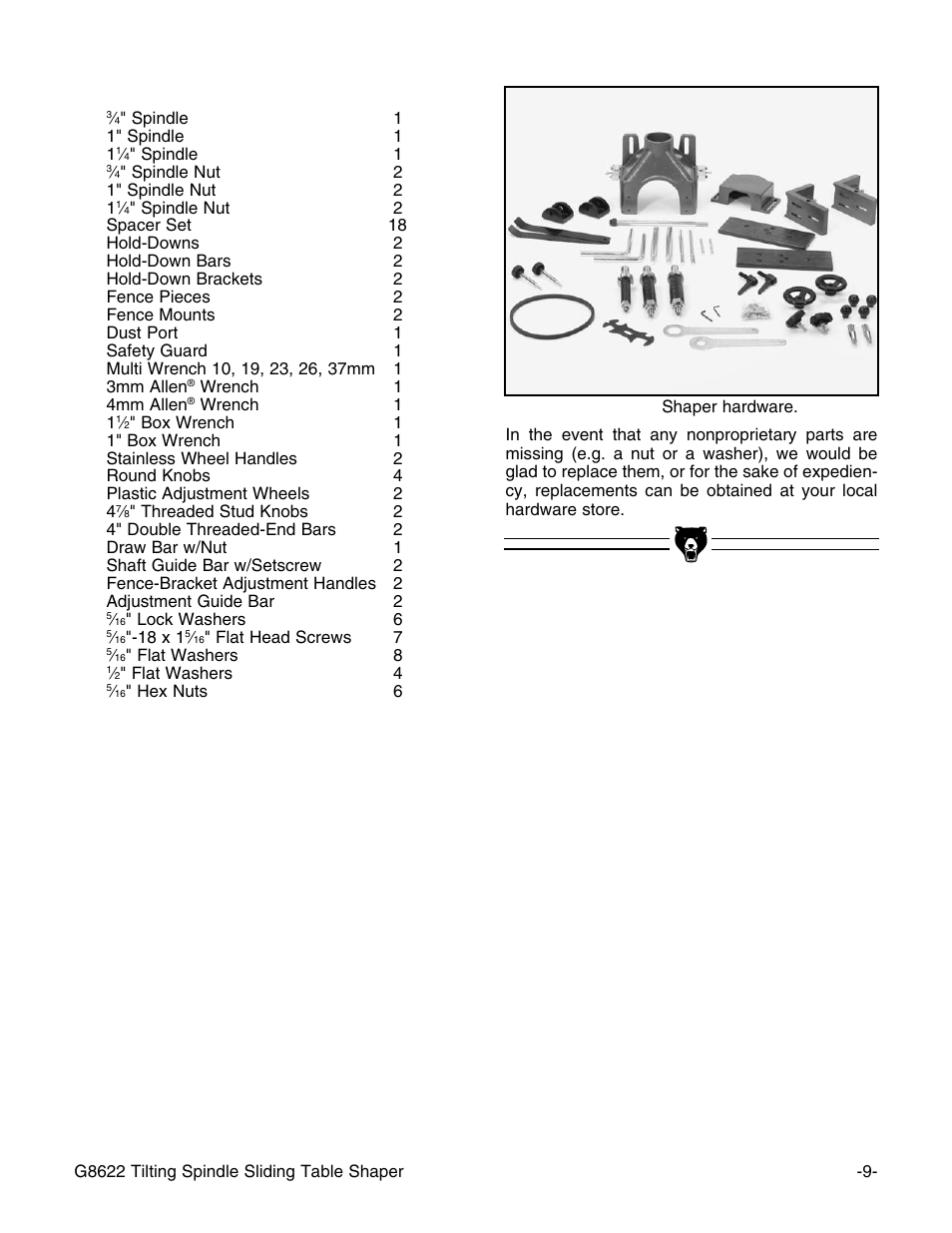 Grizzly G8622 User Manual | Page 11 / 48