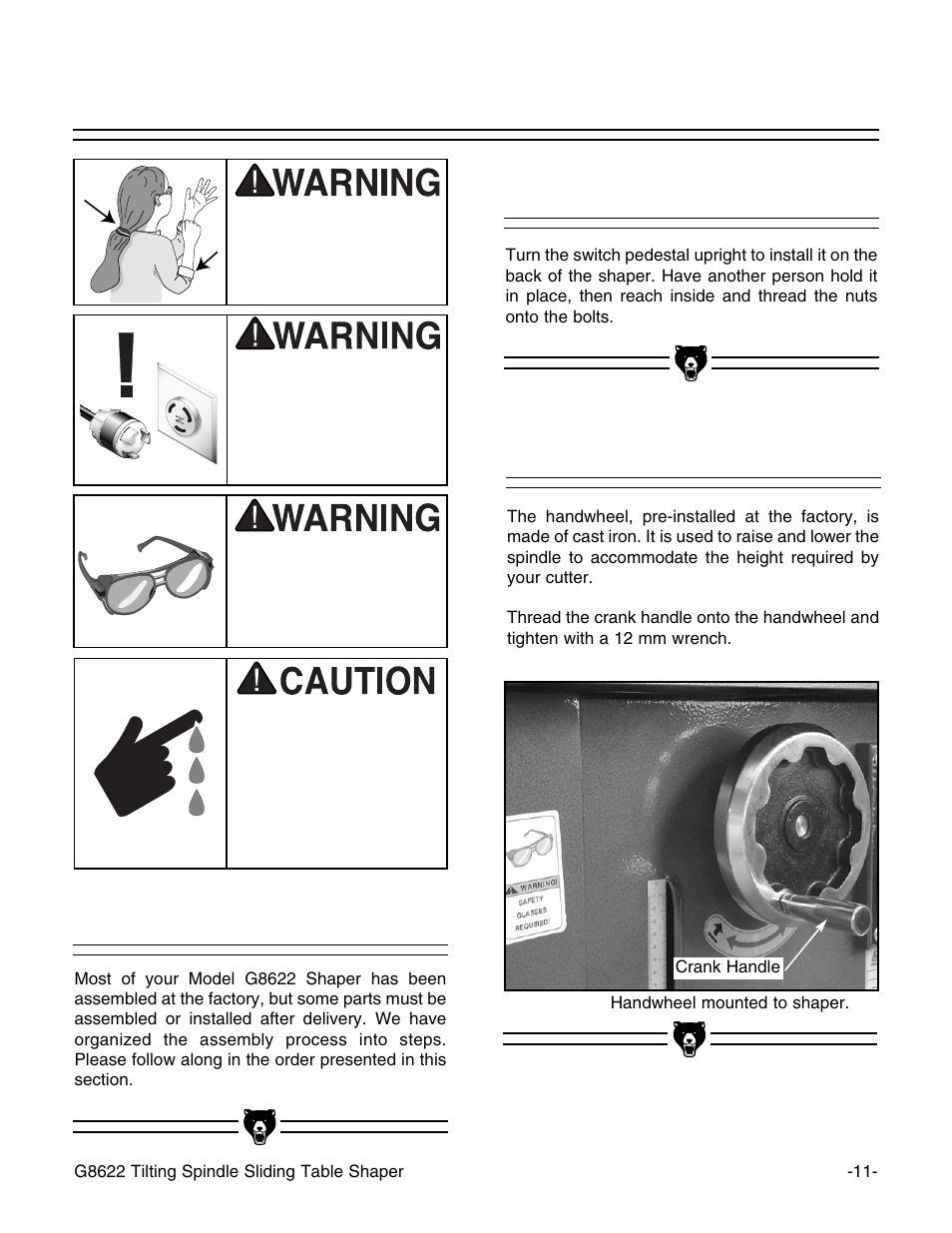 Beginning assembly, Handwheel, Switch pedestal | Grizzly G8622 User Manual | Page 13 / 48