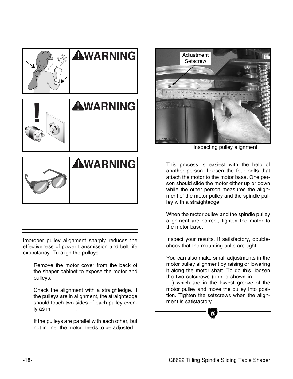 Pulleys & v-belt | Grizzly G8622 User Manual | Page 20 / 48
