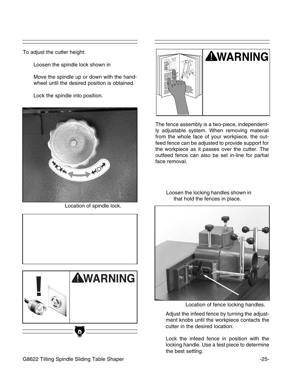 Straight shaping spindle height, Notice | Grizzly G8622 User Manual | Page 27 / 48