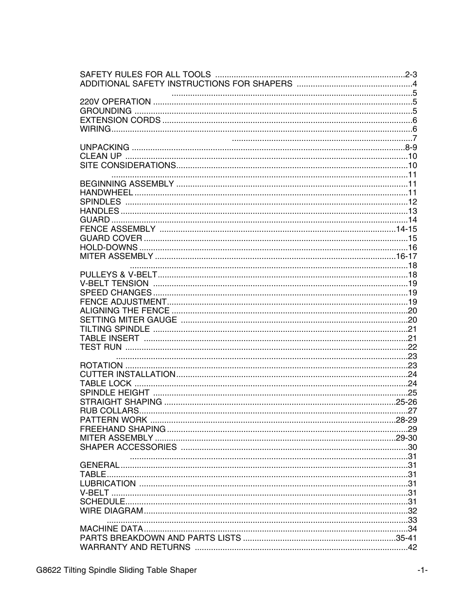 Grizzly G8622 User Manual | Page 3 / 48