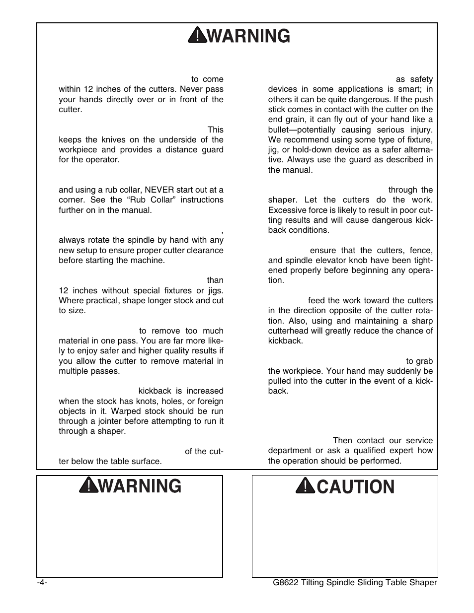 Additional safety instructions for shapers | Grizzly G8622 User Manual | Page 6 / 48