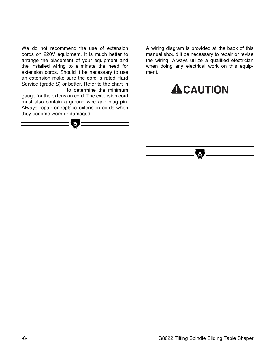 Extension cords, Wiring | Grizzly G8622 User Manual | Page 8 / 48