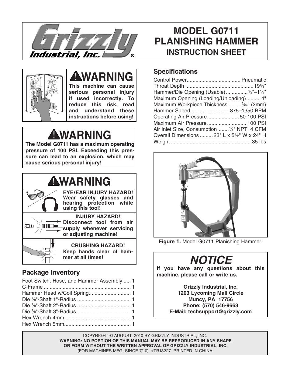 Grizzly G0711 User Manual | 8 pages