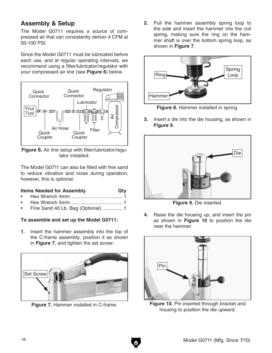 Assembly & setup | Grizzly G0711 User Manual | Page 4 / 8