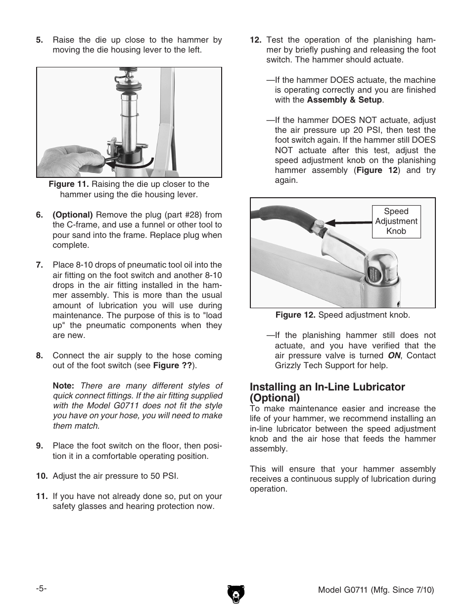 Installing an in-line lubricator (optional) | Grizzly G0711 User Manual | Page 5 / 8