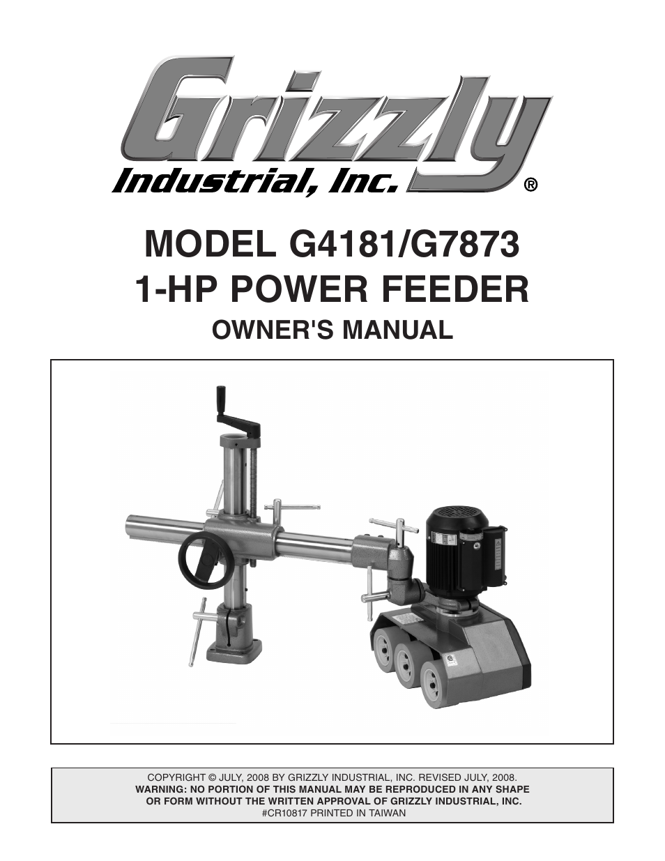 Grizzly Power Feeder G7873 User Manual | 32 pages