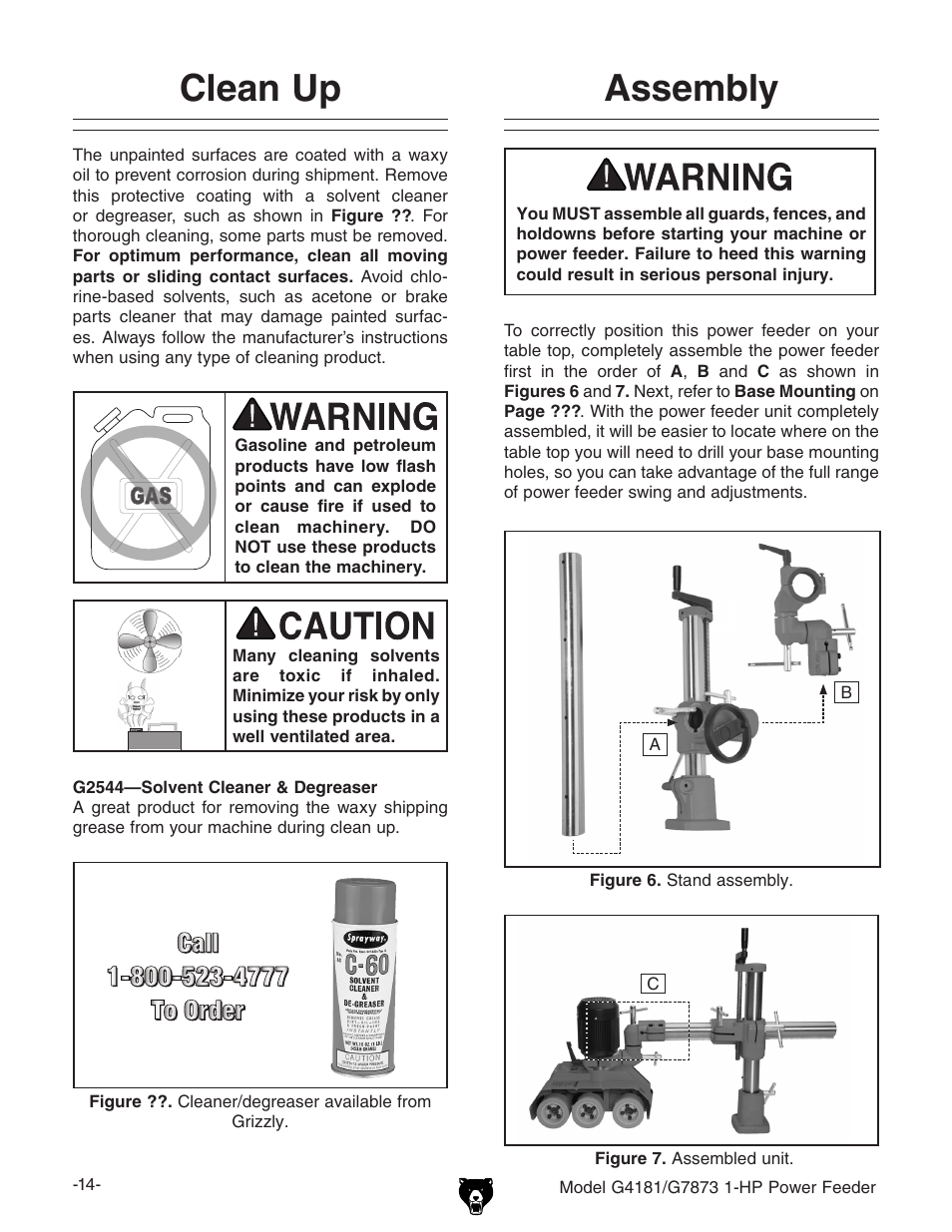 Clean up, Assembly | Grizzly Power Feeder G7873 User Manual | Page 16 / 32
