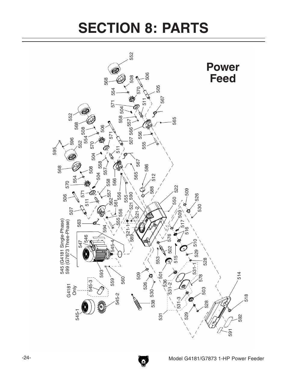 Power feed | Grizzly Power Feeder G7873 User Manual | Page 26 / 32