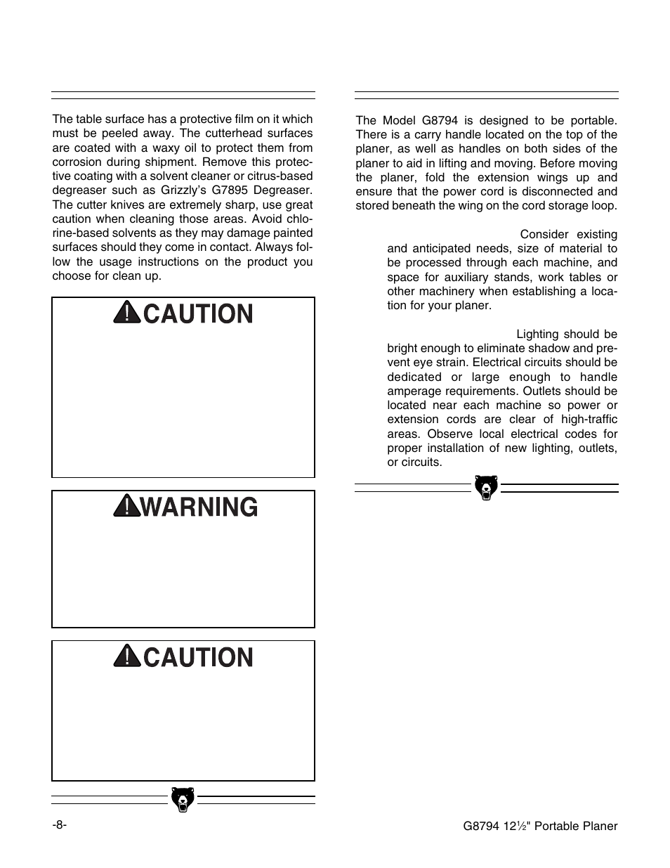 Clean up site considerations | Grizzly G8794 User Manual | Page 10 / 30