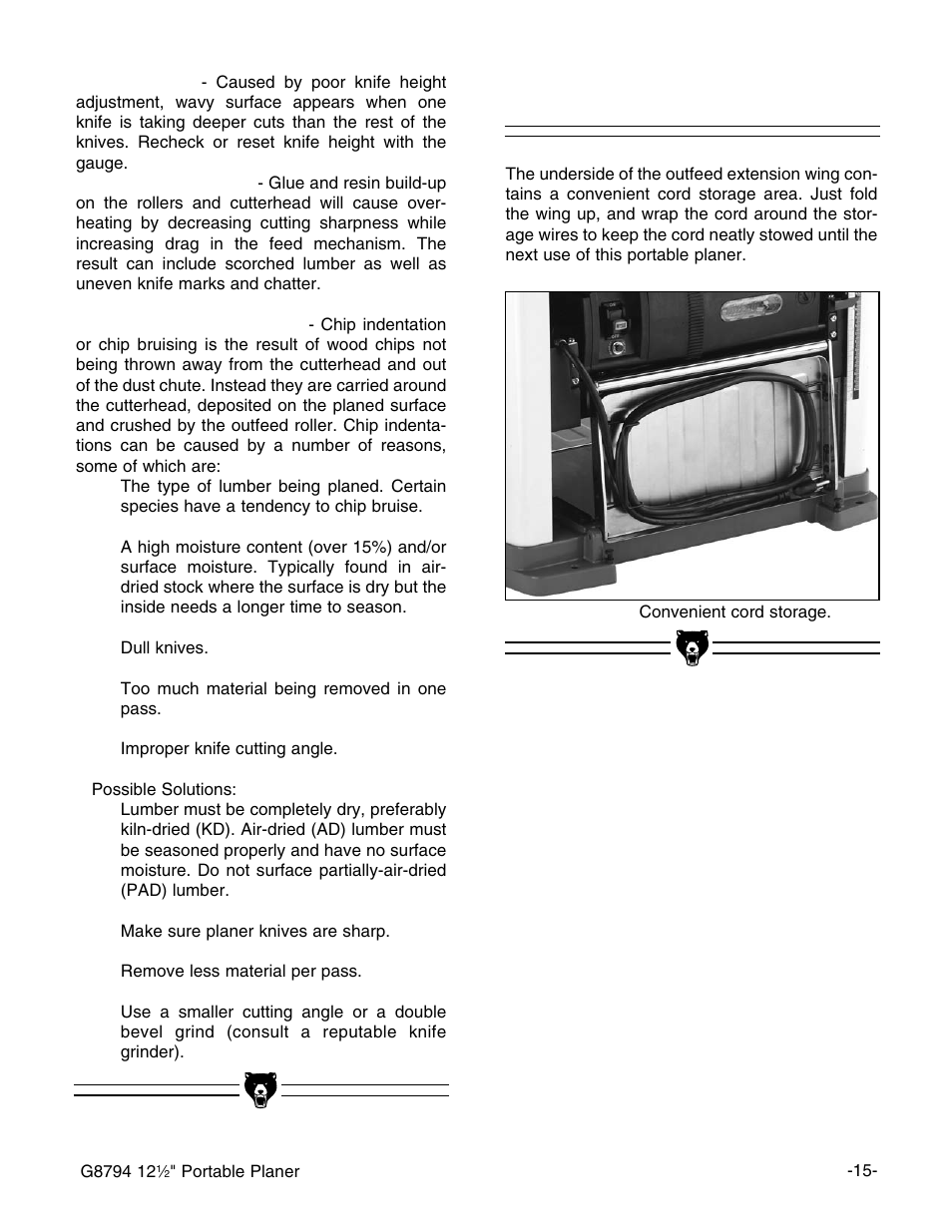 Storing power cord | Grizzly G8794 User Manual | Page 17 / 30